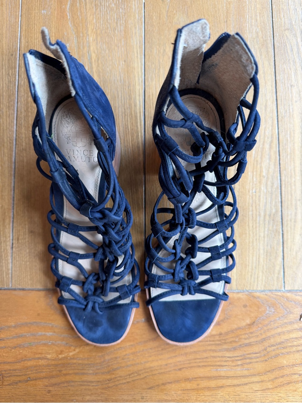 Vince Camuto Navy Suede Lace-Up Gladiator Heels